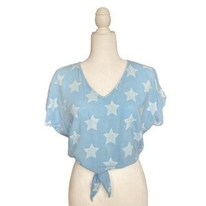 Sim & Sam Women’s Chambray with white stars Crop Top - Sz S